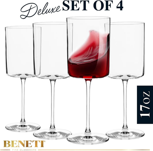 "Premium European Handblown Crystal Wine Glasses - Set of 4 Exquisite 14 Oz Glasses - Ideal Gift for Wine Lovers - Dishwasher-Safe & Elegant Design"