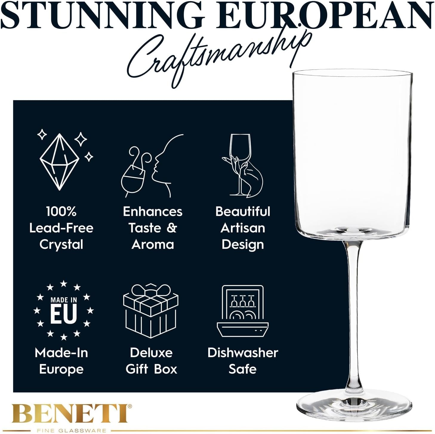 "Premium European Handblown Crystal Wine Glasses - Set of 4 Exquisite 14 Oz Glasses - Ideal Gift for Wine Lovers - Dishwasher-Safe & Elegant Design"